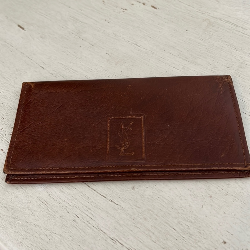 Vintage YSL Yves Saint Laurent brown wallet checkbook leather - Picture 2 of 8